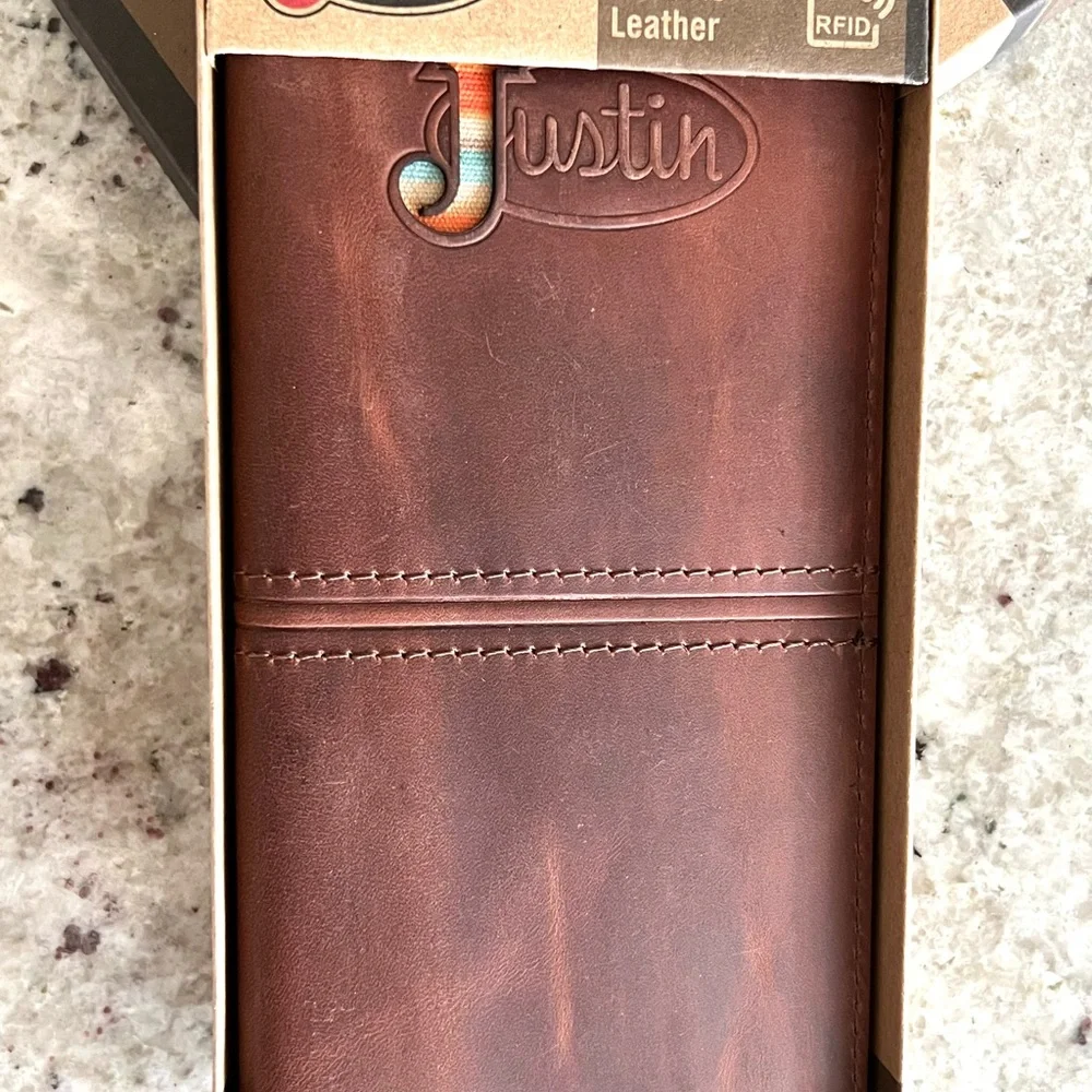 Justin Boots Chestnut Leather Rodeo Wallet with Serape J